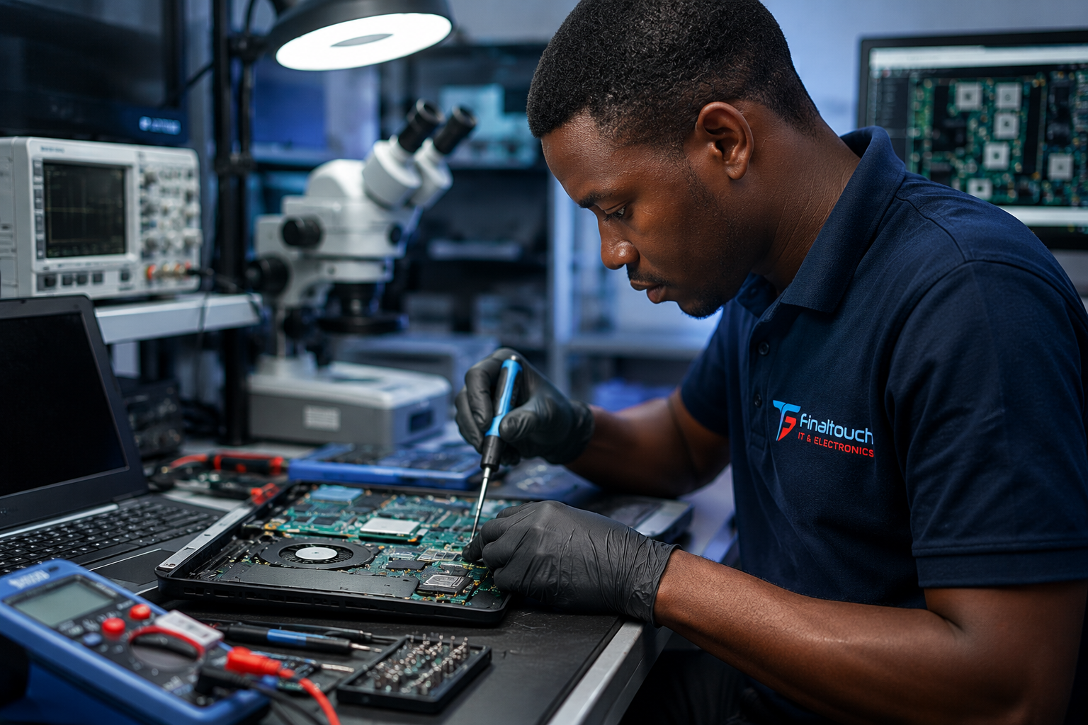 Finaltouch technician working on electronics